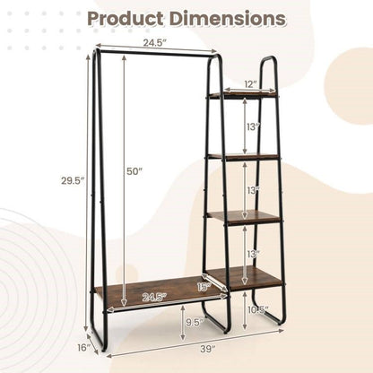 Industrial Wood Metal Garment Rack Clothes Hanging Bar with Storage Shelves - The Sturdy Wood Company