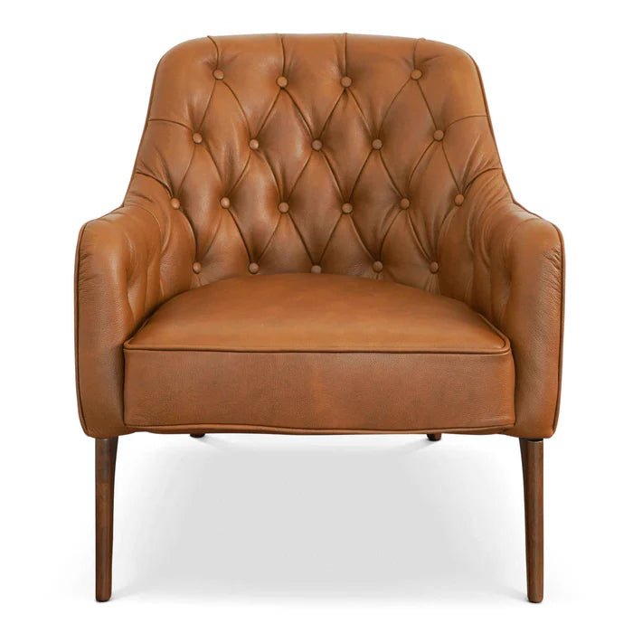 Joshua Tufted Tan Leather Lounge Chair - The Sturdy Wood Company