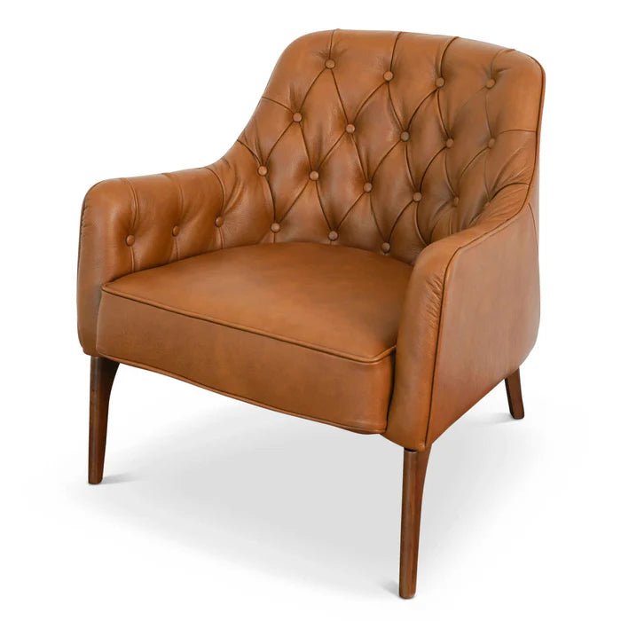 Joshua Tufted Tan Leather Lounge Chair - The Sturdy Wood Company