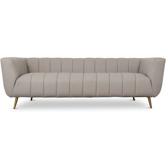 LaMattina Genuine Italian Grey Leather Channel Tufted Sofa - The Sturdy Wood Company