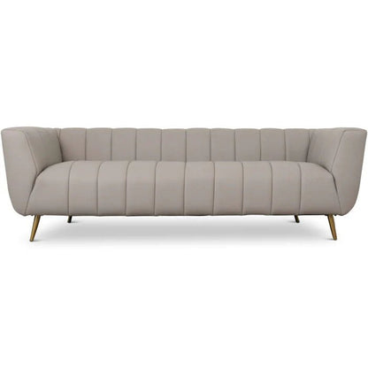 LaMattina Genuine Italian Grey Leather Channel Tufted Sofa - The Sturdy Wood Company