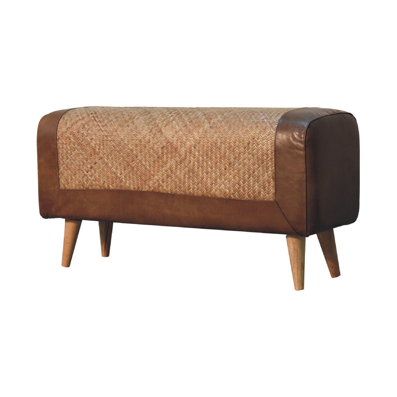 Large Seagrass Buffalo Hide Nordic Bench - The Sturdy Wood Company