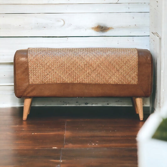 Large Seagrass Buffalo Hide Nordic Bench - The Sturdy Wood Company