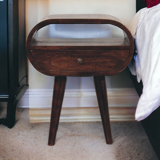 Light Walnut Circular Bedside with Open Slot - The Sturdy Wood Company