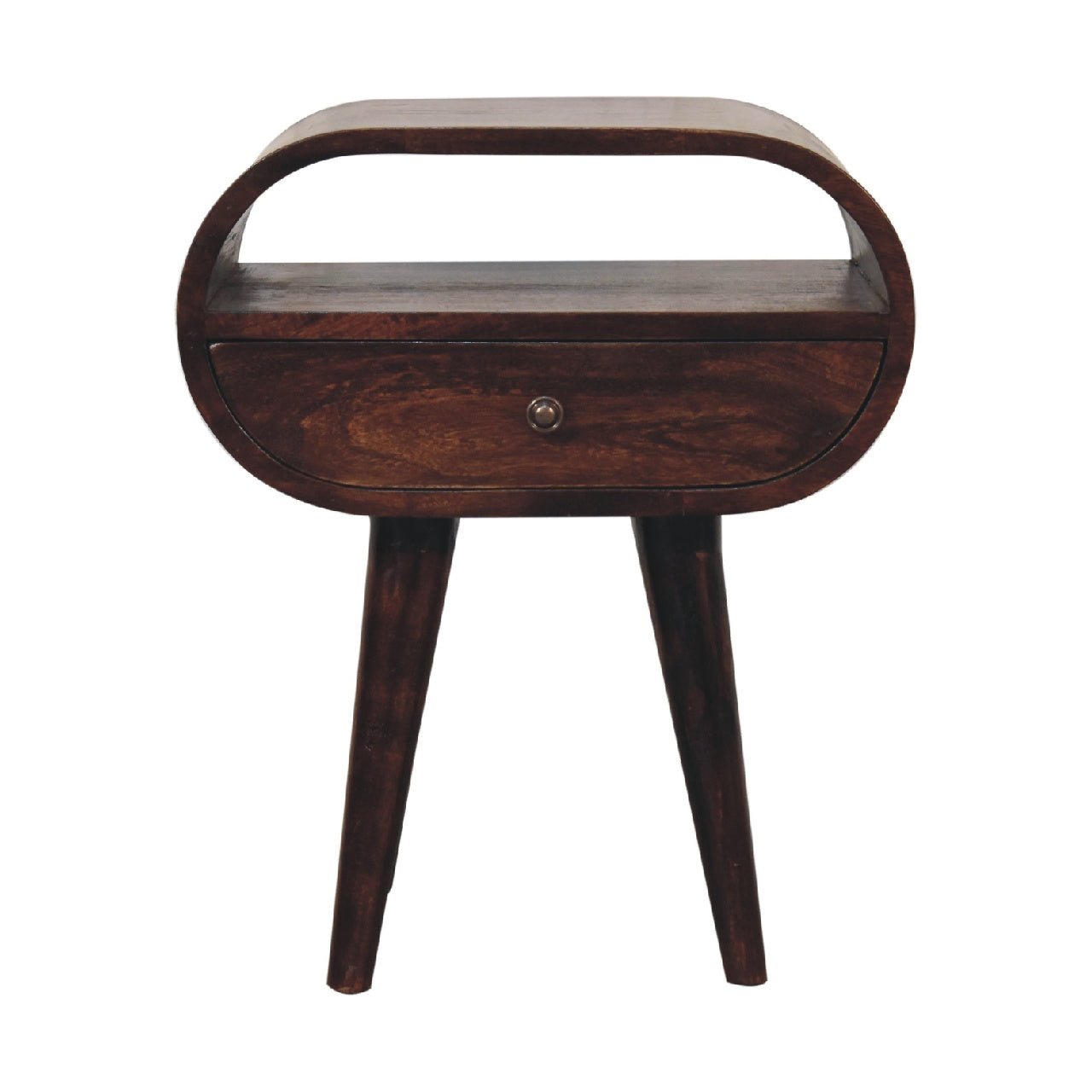 Light Walnut Circular Bedside with Open Slot - The Sturdy Wood Company