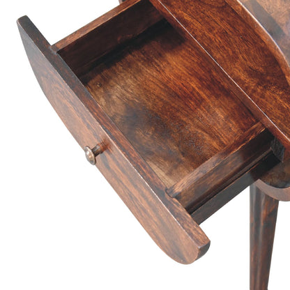 Light Walnut Circular Bedside with Open Slot - The Sturdy Wood Company