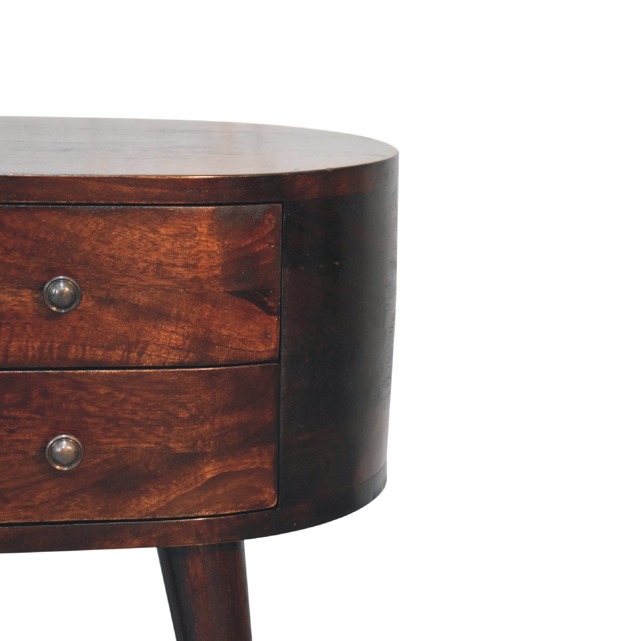 Light Walnut Rounded Bedside Table - The Sturdy Wood Company