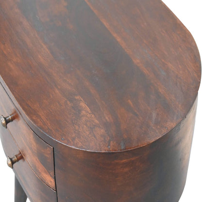 Light Walnut Rounded Bedside Table - The Sturdy Wood Company