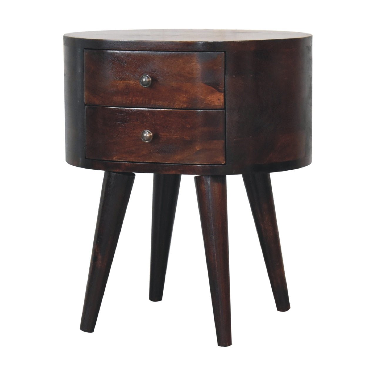 Light Walnut Rounded Bedside Table - The Sturdy Wood Company