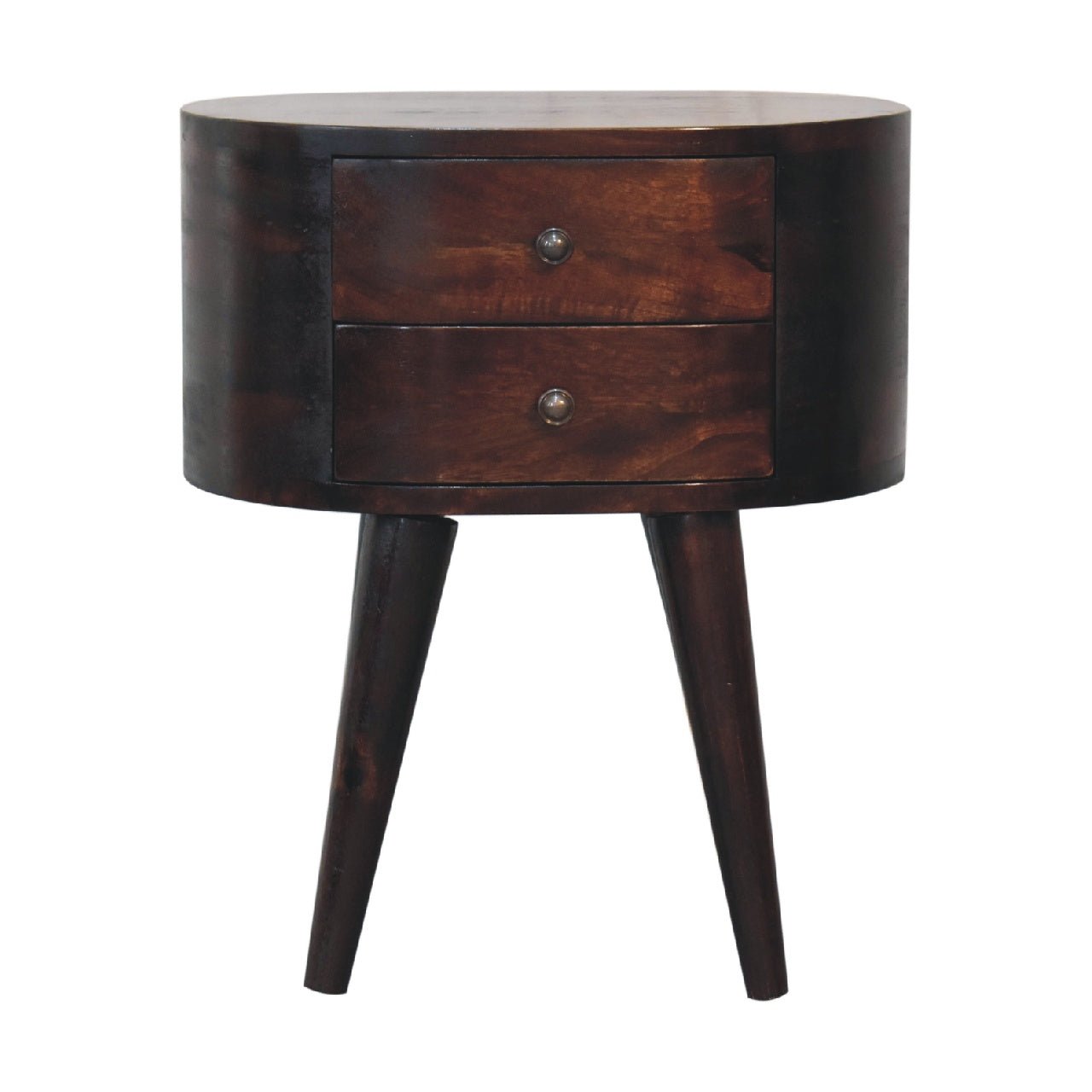 Light Walnut Rounded Bedside Table - The Sturdy Wood Company