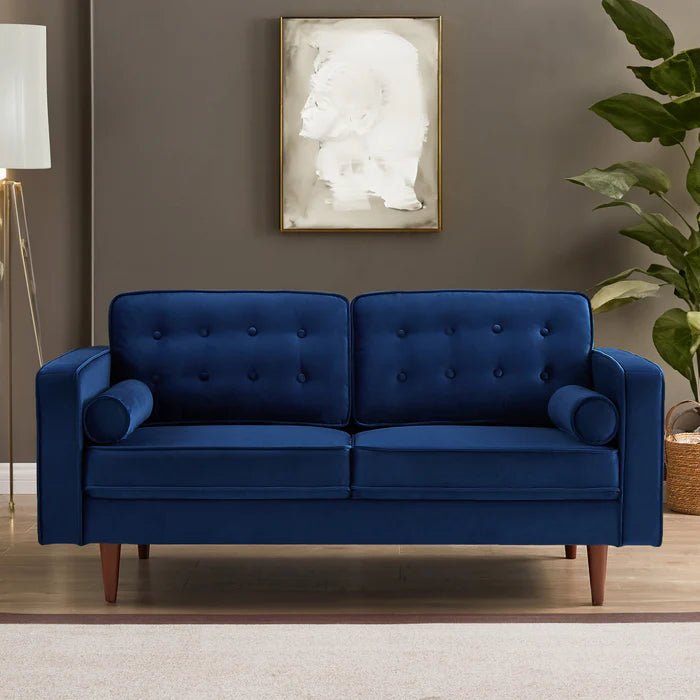 Lily Mid Century Modern Velvet Sofa Blue - The Sturdy Wood Company