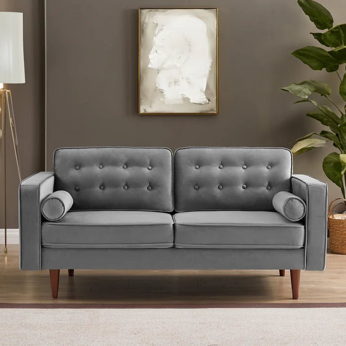 Lily Mid - Century Modern Velvet Sofa Gray - The Sturdy Wood Company