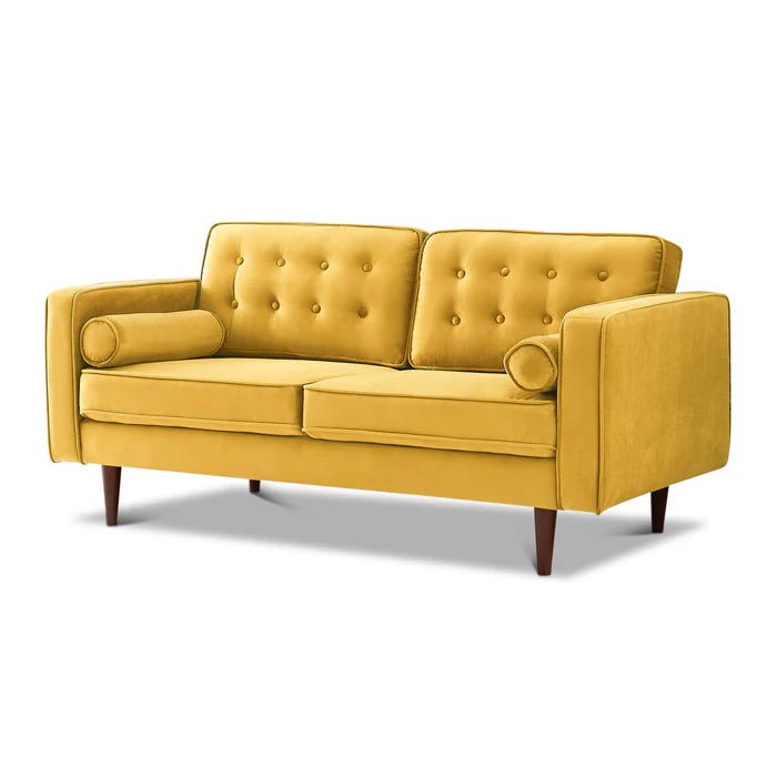 Lily Mid - Century Modern Velvet Sofa Yellow - The Sturdy Wood Company