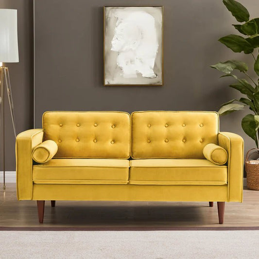 Lily Mid - Century Modern Velvet Sofa Yellow - The Sturdy Wood Company