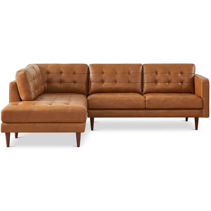 Lucco Genuine Leather Sectional In Cognac Tan Left Facing - The Sturdy Wood Company