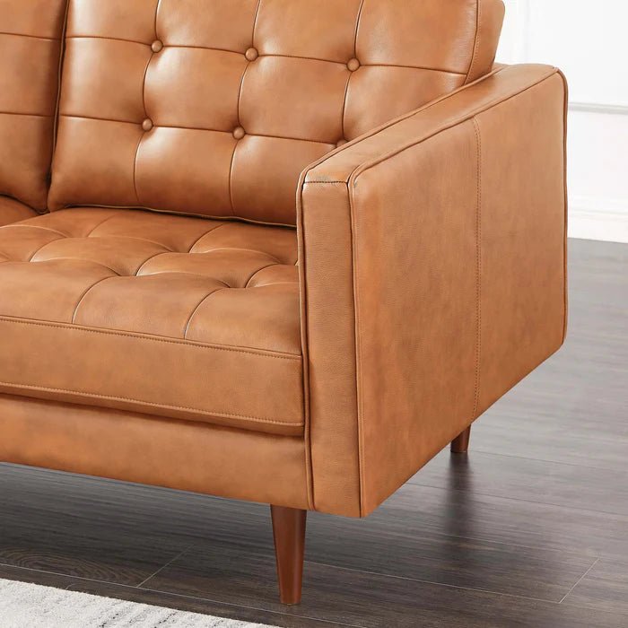 Lucco Genuine Leather Sectional In Cognac Tan Left Facing - The Sturdy Wood Company