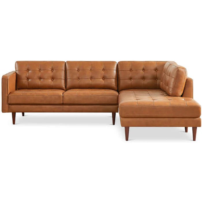 Lucco Genuine Leather Sectional In Cognac Tan Right Facing - The Sturdy Wood Company