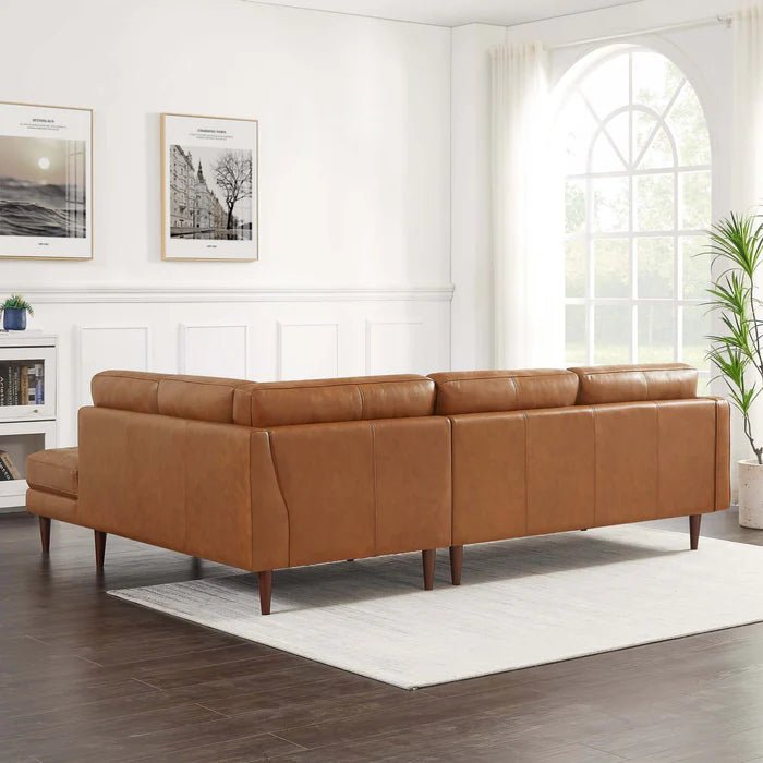 Lucco Genuine Leather Sectional In Cognac Tan Right Facing - The Sturdy Wood Company