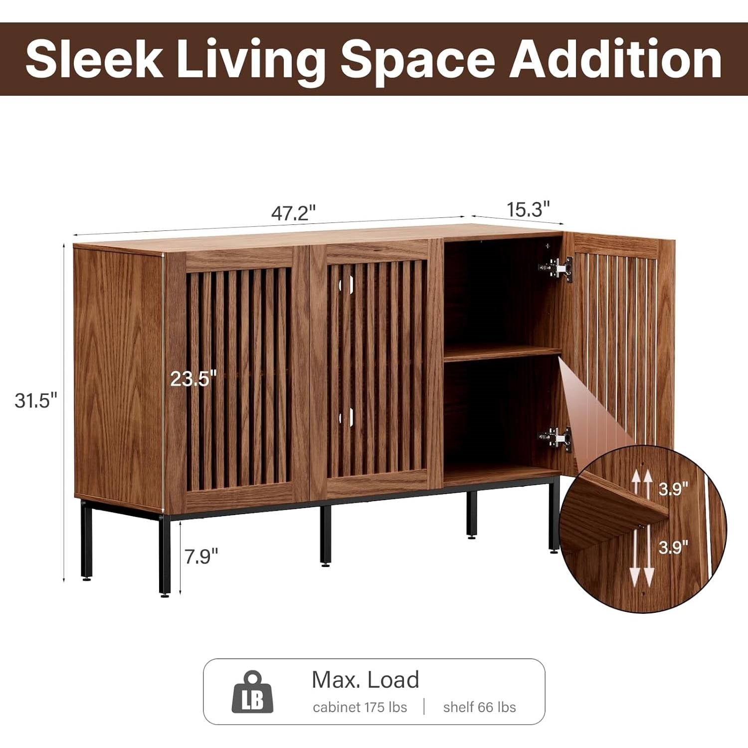 Mid - Century Modern Dining Buffet Storage Cabinet Sideboard in Brown Wood Finish - The Sturdy Wood Company