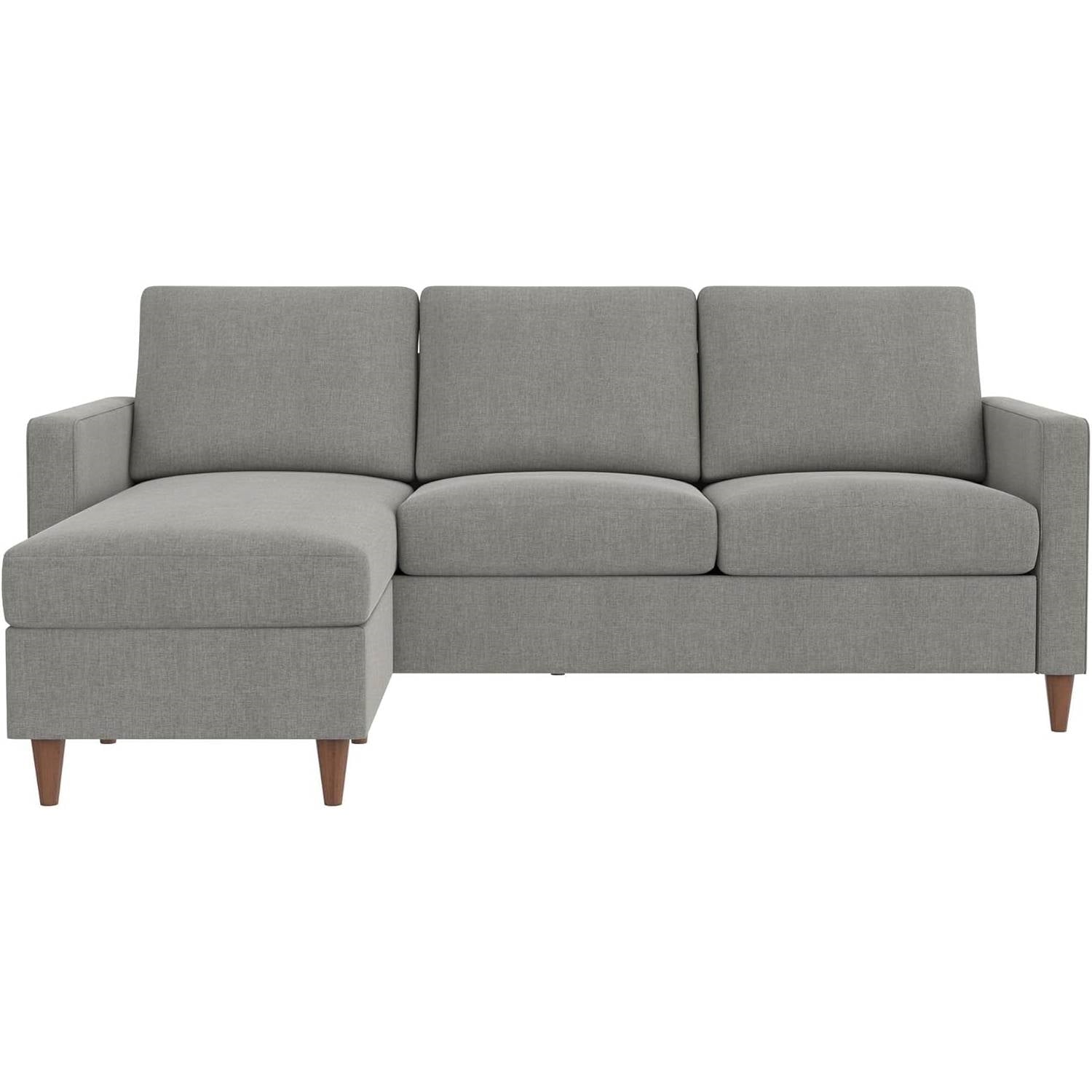 Mid-Century Modern Left or Right Facing Sectional Sofa in Light Grey Linen - The Sturdy Wood Company