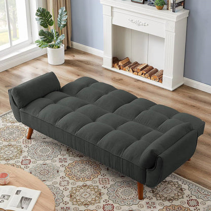 Mid-Century Modern Sofa Bed in Dark Grey Linen Polyester Tufted Upholstery - The Sturdy Wood Company