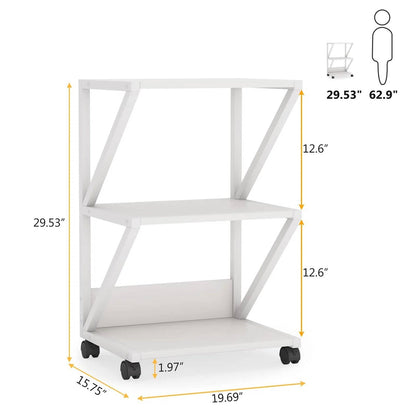 Modern 3-Shelf White Metal Wood Printer Stand Rolling Home Office Storage Cart - The Sturdy Wood Company