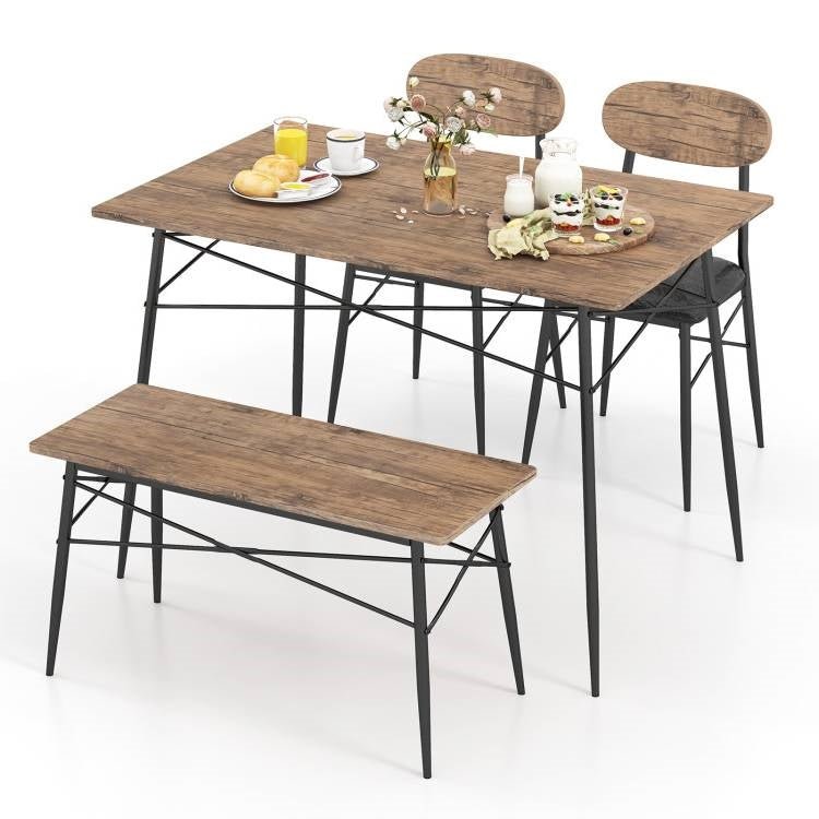 Modern 4-Piece Dining Set with Wood Top Table 2 Chairs and Bench - The Sturdy Wood Company