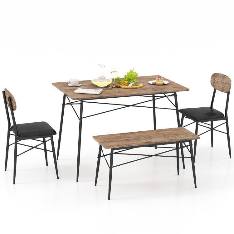 Modern 4-Piece Dining Set with Wood Top Table 2 Chairs and Bench - The Sturdy Wood Company