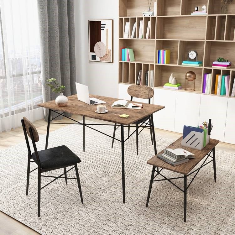 Modern 4-Piece Dining Set with Wood Top Table 2 Chairs and Bench - The Sturdy Wood Company