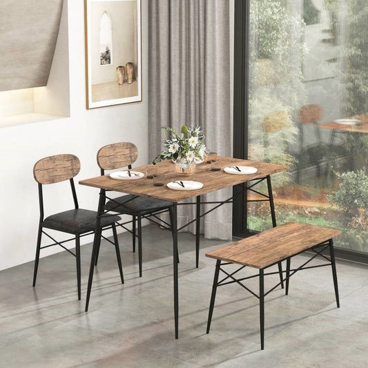 Modern 4-Piece Dining Set with Wood Top Table 2 Chairs and Bench - The Sturdy Wood Company