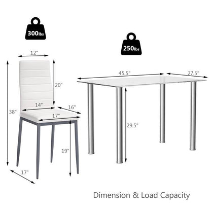 Modern 5-Piece Dining Set with Glass Top Table and 4 White PVC Leather Chairs - The Sturdy Wood Company