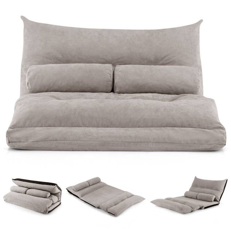 Modern Adjustable Floor Lounger Chair Sofa Bed with 2 Pillows in Grey - The Sturdy Wood Company