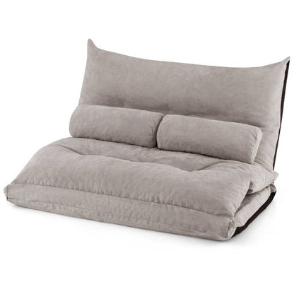 Modern Adjustable Floor Lounger Chair Sofa Bed with 2 Pillows in Grey - The Sturdy Wood Company