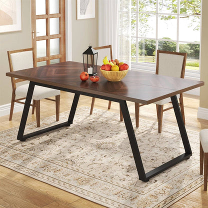 Modern Farmhouse 63-inch Rectangle Dining Table Brown Wood Top Black Metal Frame - The Sturdy Wood Company