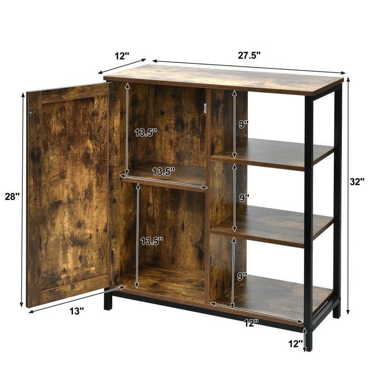 Modern Industrial Black Metal Brown Wood Sideboard Buffet Storage Shelf Cabinet - The Sturdy Wood Company