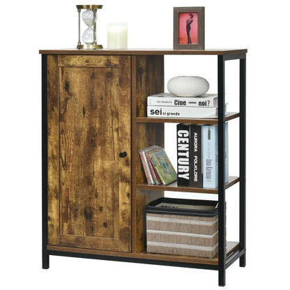 Modern Industrial Black Metal Brown Wood Sideboard Buffet Storage Shelf Cabinet - The Sturdy Wood Company