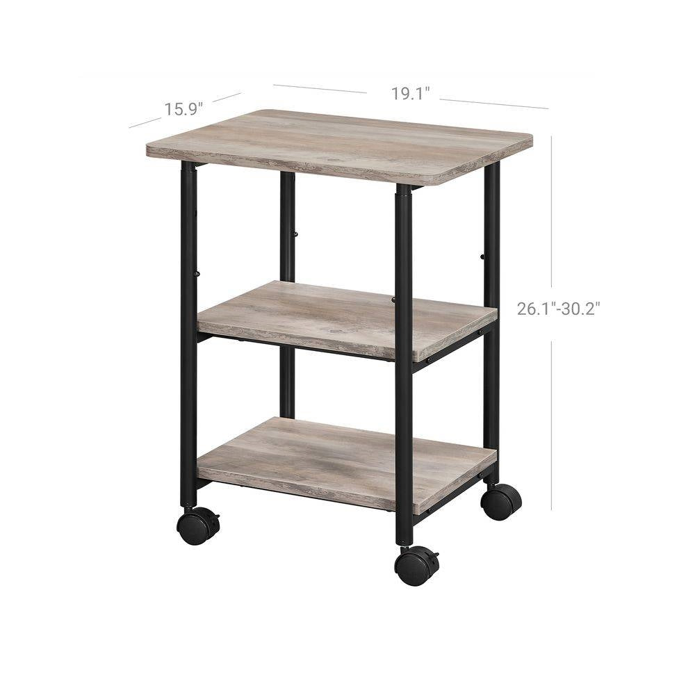 Modern Industrial Black Metal Grey Wood Printer Stand Shelf Cart - The Sturdy Wood Company