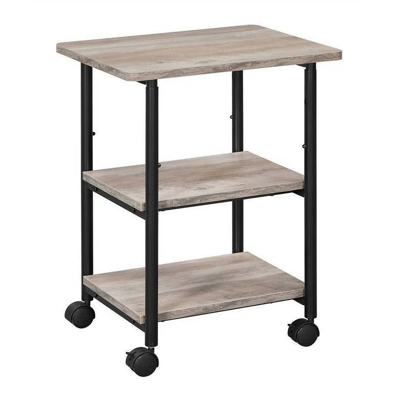 Modern Industrial Black Metal Grey Wood Printer Stand Shelf Cart - The Sturdy Wood Company