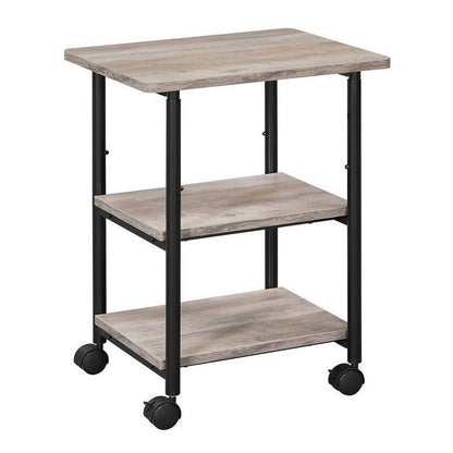 Modern Industrial Black Metal Grey Wood Printer Stand Shelf Cart - The Sturdy Wood Company