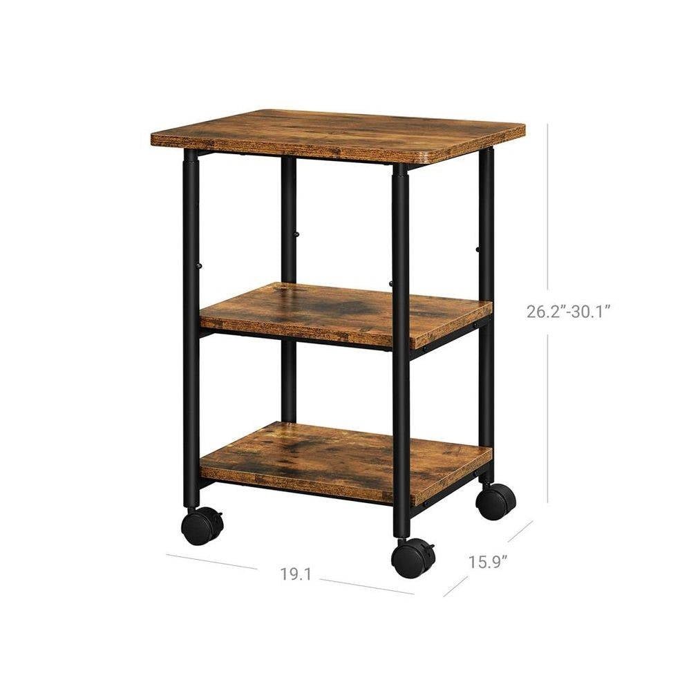 Modern Industrial Black Metal Rustic Wood Printer Stand Cart on Locking Casters - The Sturdy Wood Company