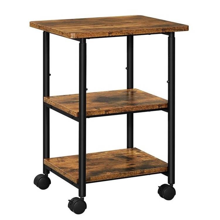 Modern Industrial Black Metal Rustic Wood Printer Stand Cart on Locking Casters - The Sturdy Wood Company