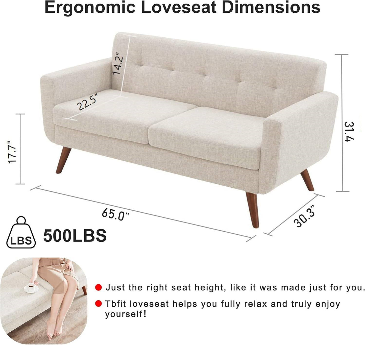 Modern Mid-Century Beige Cotton Polyester Upholstered Sofa Loveseat - The Sturdy Wood Company