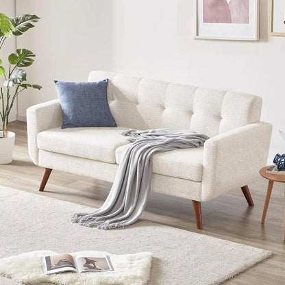 Modern Mid-Century Beige Cotton Polyester Upholstered Sofa Loveseat - The Sturdy Wood Company