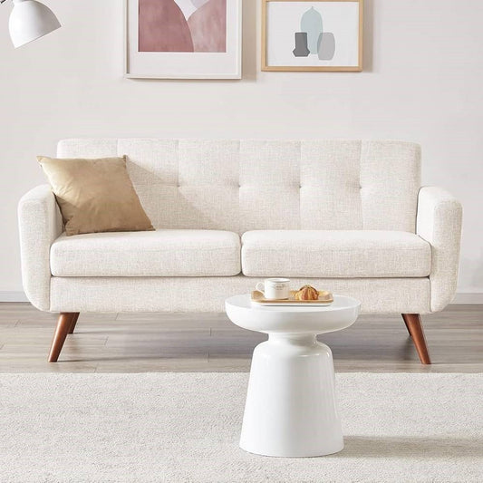 Modern Mid-Century Beige Cotton Polyester Upholstered Sofa Loveseat - The Sturdy Wood Company