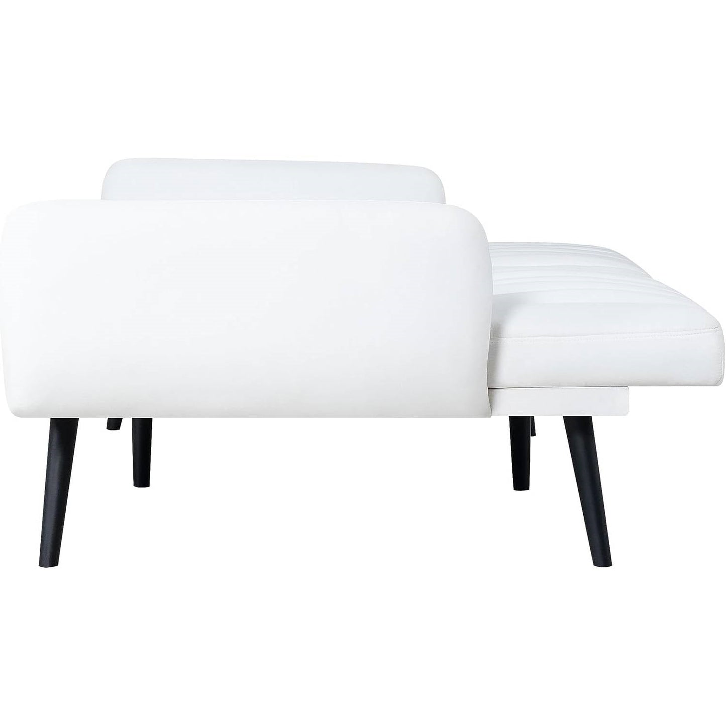 Modern Mid-Century Futon Sleeper Sofa Bed in White Linen Fabric - The Sturdy Wood Company