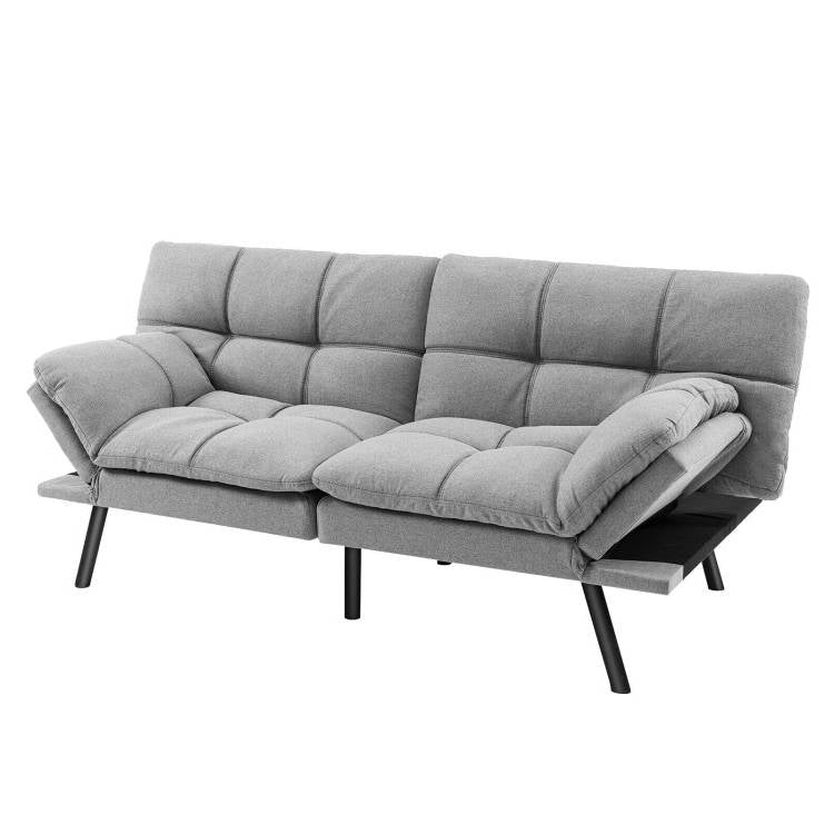 Modern Mid-Century Grey Imitation Linen Upholstered Futon Sleeper Sofa Bed - The Sturdy Wood Company