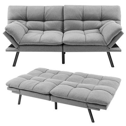 Modern Mid-Century Grey Imitation Linen Upholstered Futon Sleeper Sofa Bed - The Sturdy Wood Company