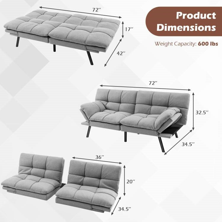 Modern Mid-Century Grey Imitation Linen Upholstered Futon Sleeper Sofa Bed - The Sturdy Wood Company