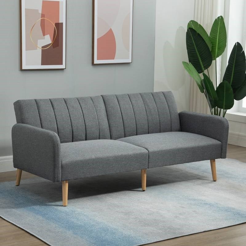 Modern Mid-Century Light Gray Linen-touch Polyester Futon Sleeper Sofa Bed - The Sturdy Wood Company