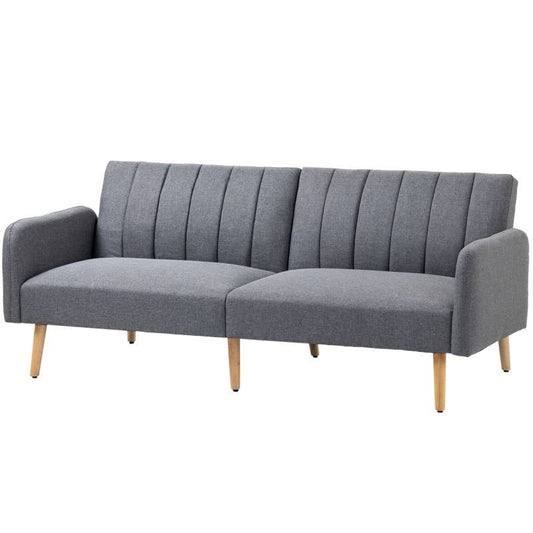 Modern Mid-Century Light Gray Linen-touch Polyester Futon Sleeper Sofa Bed - The Sturdy Wood Company